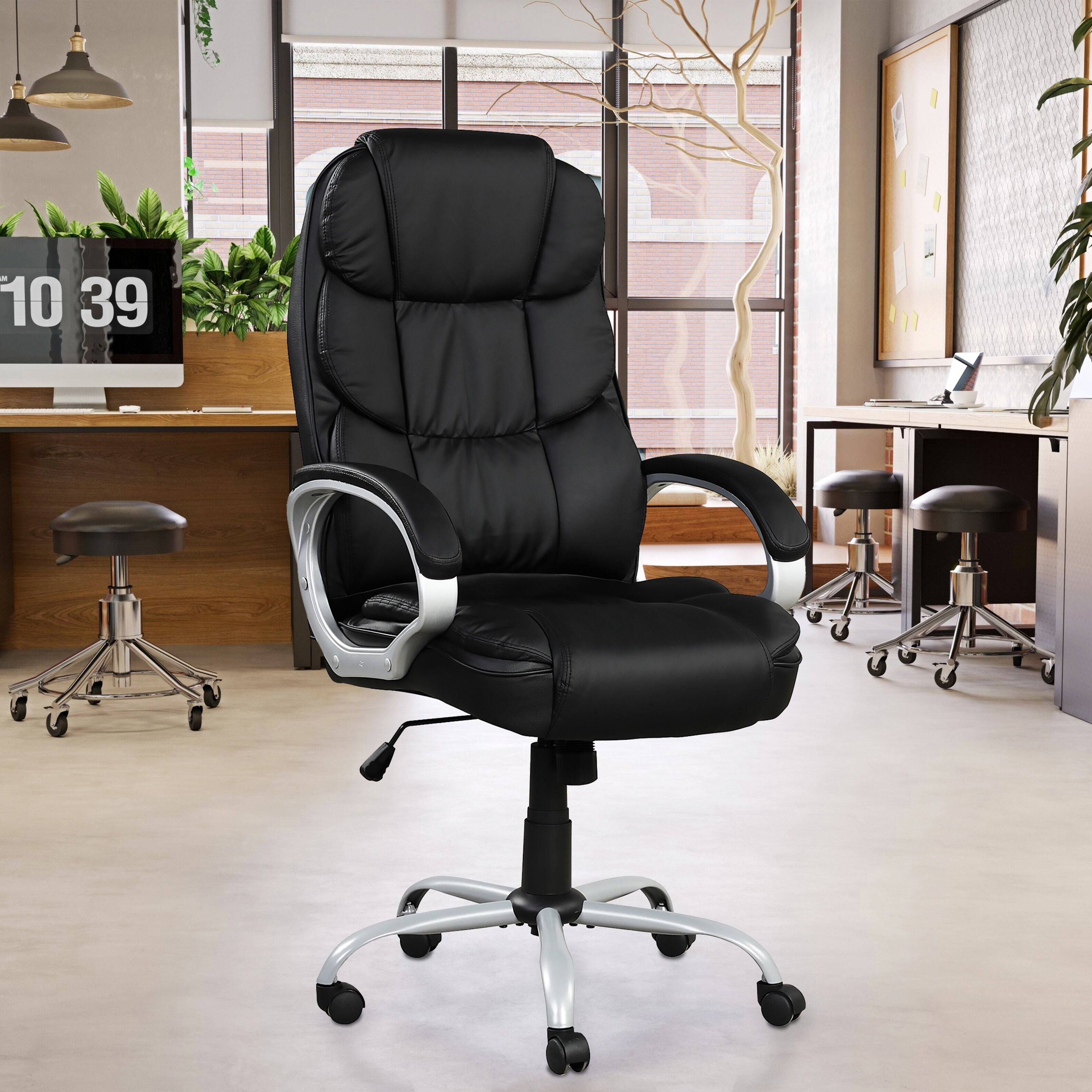 Angle. Spaco - Spaco Ergonomic Executive Office Chair, Faux Leather, Adjustable Height, Swivel, Padded Armrests, Tilt and Chrome - Black.