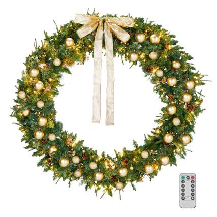Front. Winado - 60in Christmas Artificial Wreath Pre-lit with LED Lights, DIY Ornaments for Indoor Outdoor Party Holiday Decorations - Light Green.