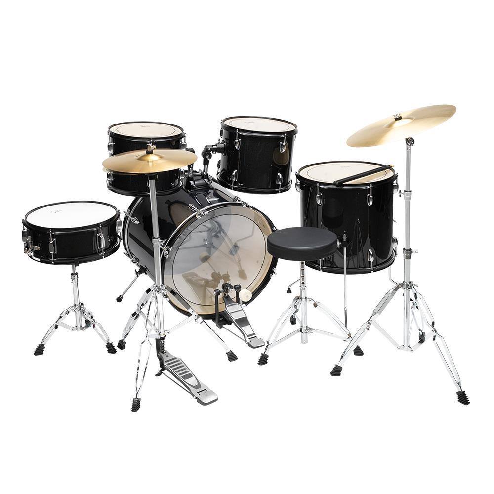 Back. Winado - Adult 5-Piece Drum Set, 22 Inches Complete Full Size Kit with Bass, Toms, Snare, Floor, Adjustable Throne, Stands.