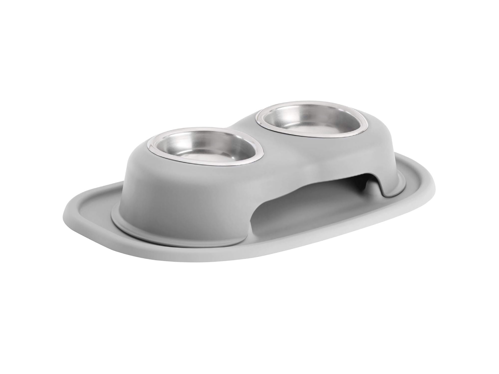WeatherTech - Double High Pet Feeding System | Elevated Pet Bowls - 3 " High Light Grey - 8oz (1 cup) Stainless Steel Bowls - Light Gray