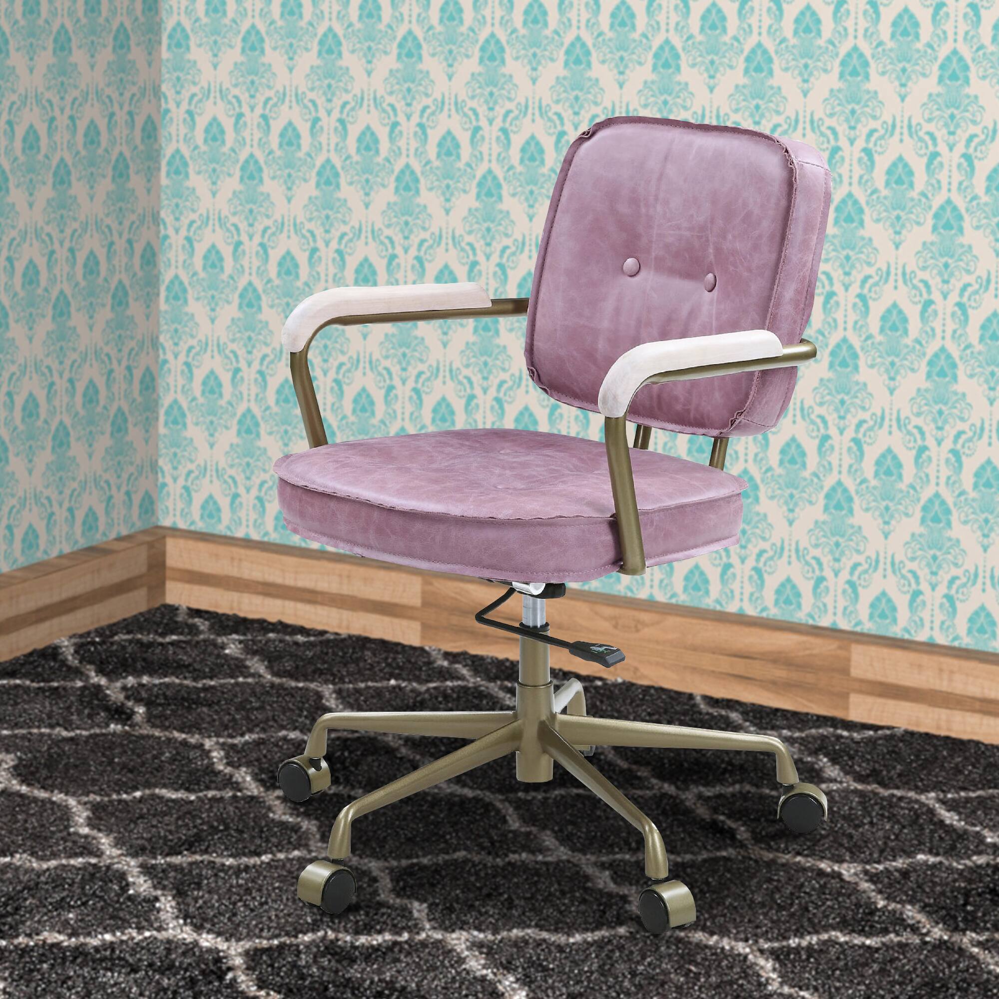 Alt View 5. Manhattan Lane - Office Chair with Leather Seat and Button Tufted Back - Pink.