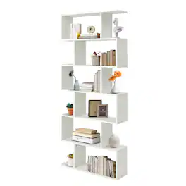 Ecooso - 6-Tier Modern Z-Shape Bookshelf with Open Display and Storage Shelves - White