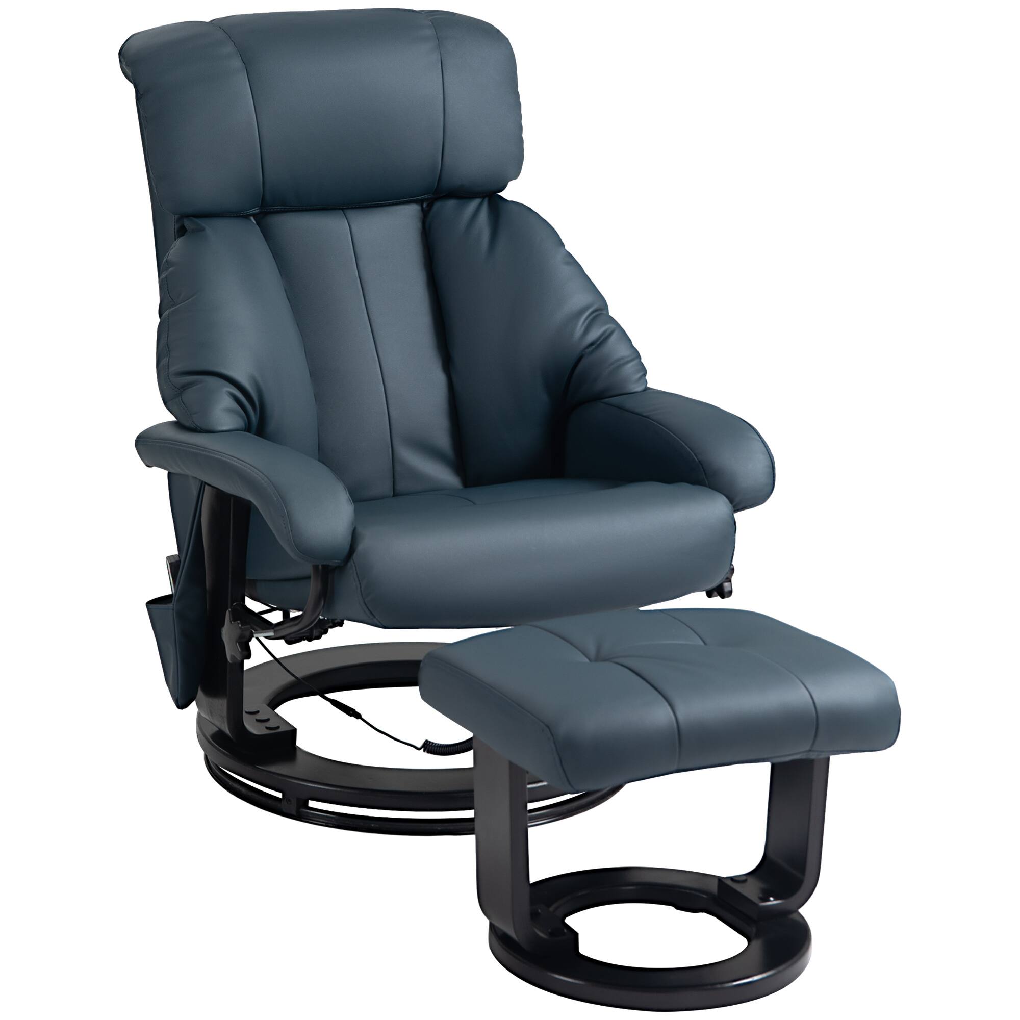 Front. Homcom - Massage Recliner with Ottoman: 360° Swivel Footstool, 10 Vibration Point PU Reclining Chair w/Remote - Blue.
