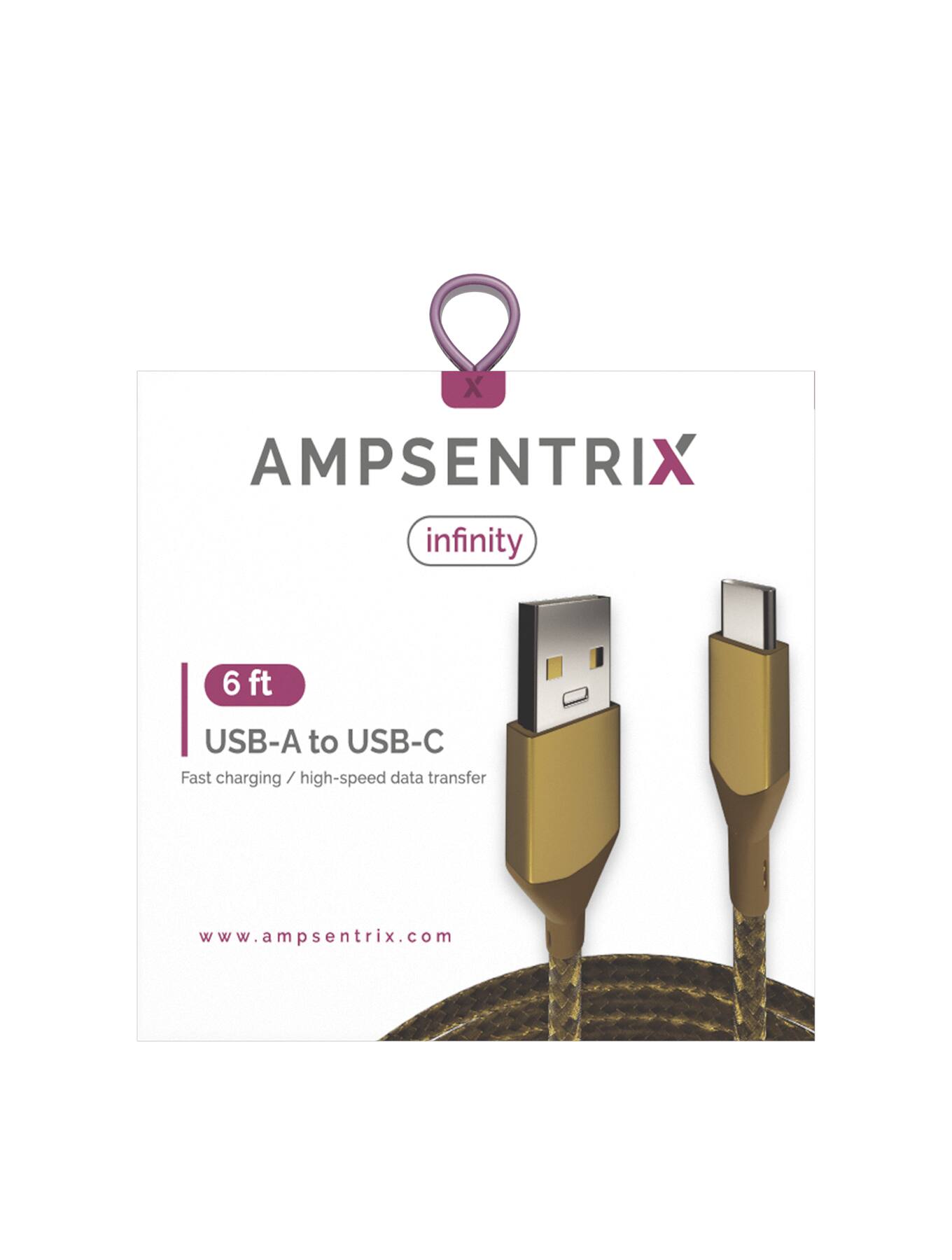 X AMPSENTRIX infinity 6 ft USB-A to USB-C Fast charging / high-speed / data transfer www.ampsentrix.com
