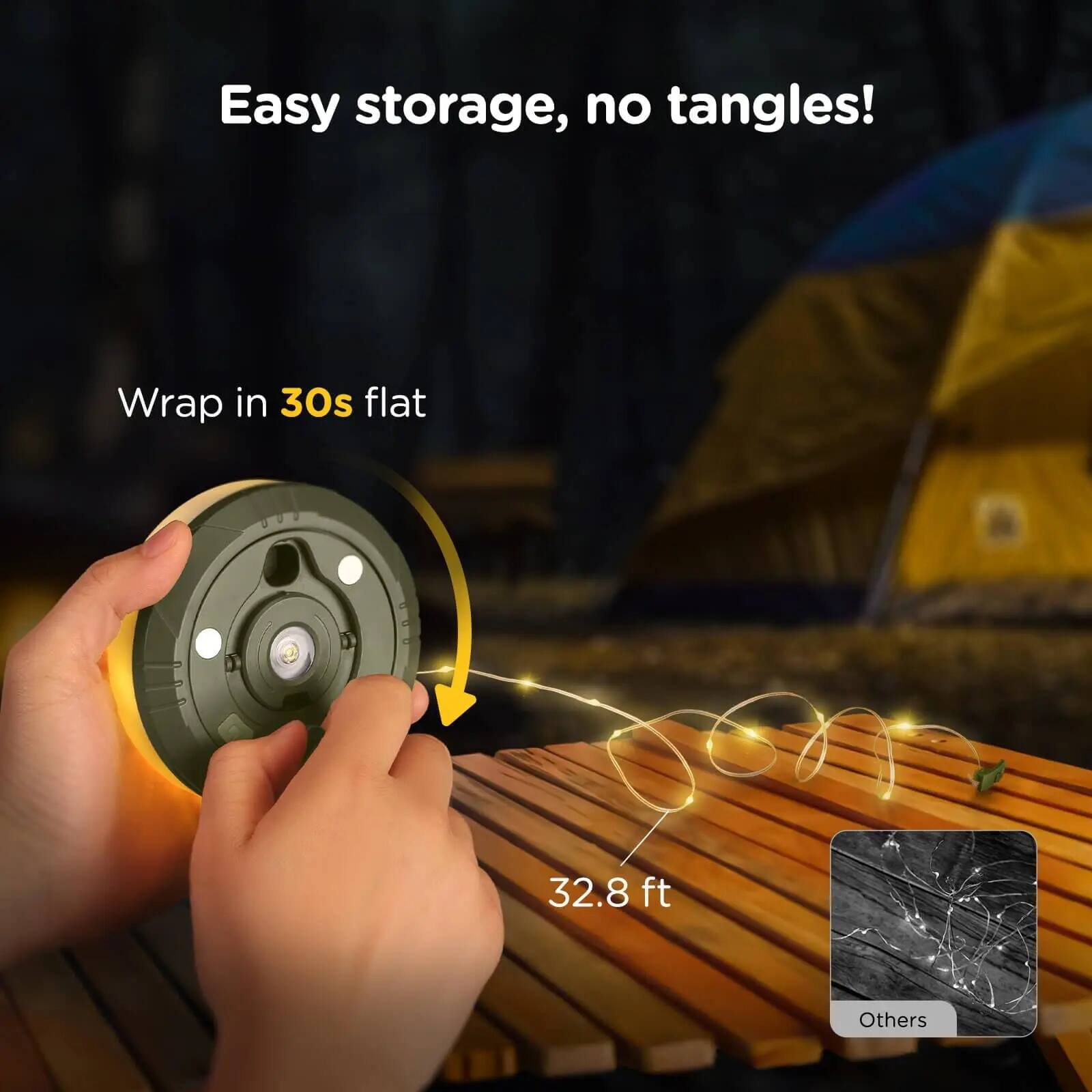 Easy storage, no tangles!  
Wrap in 30s flat  
32.8 ft  
Others