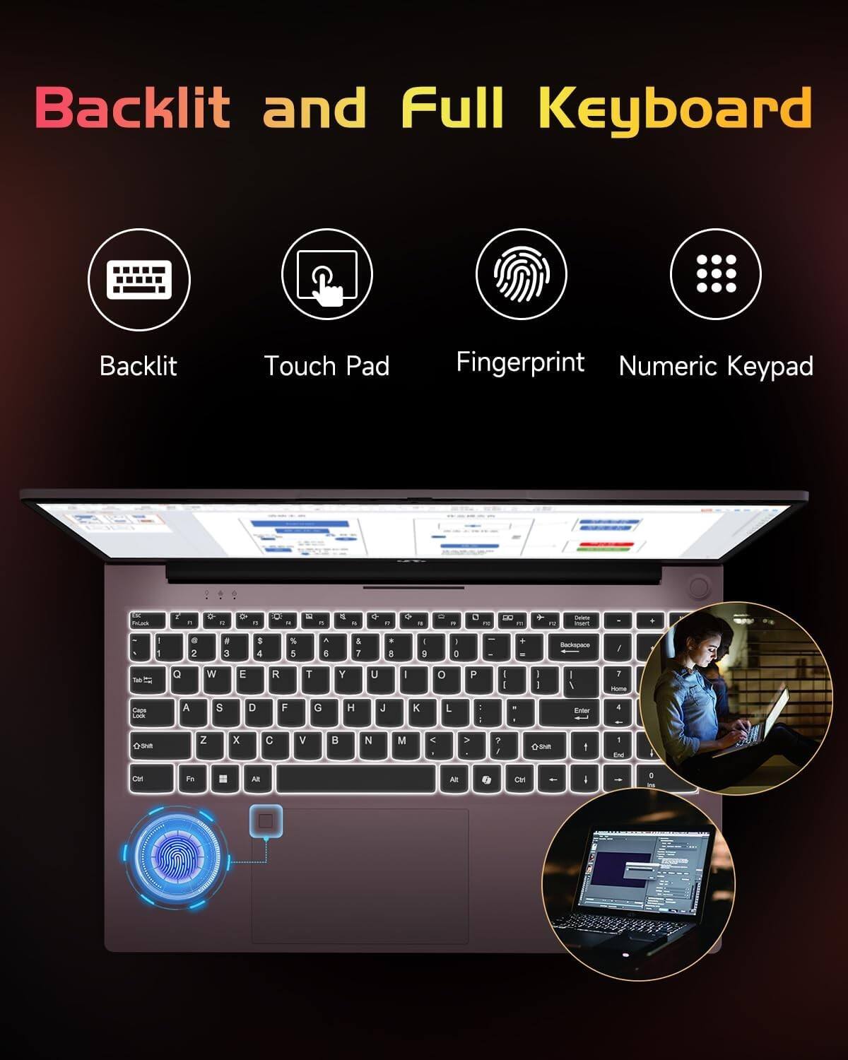 Backlit and Full Keyboard

- Backlit
- Touch Pad
- Fingerprint
- Numeric Keypad