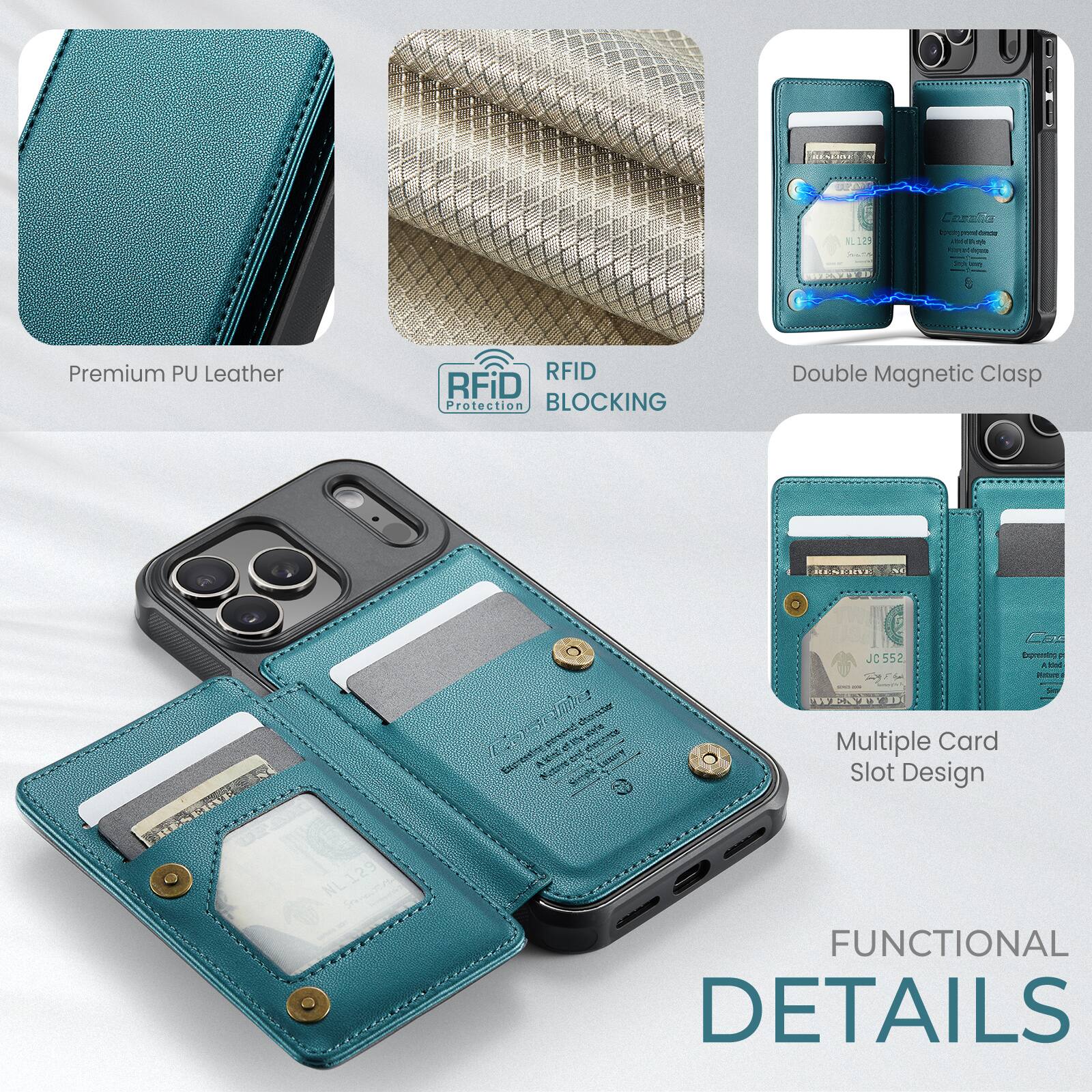 NL 129 iad - pE Premium PU Leather RFID Protection BLOCKING Double Magnetic Clasp Multiple Card Slot Design FUNCTIONAL DETAILS