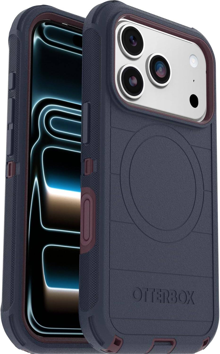 Left. OtterBox - OtterBox iPhone 17 Pro (Only) Bundle: Defender Series Case & Screen Protector - Case Only - Rugged - Snaps on MagSafe - Indigo Tulip (Blue & Purple).