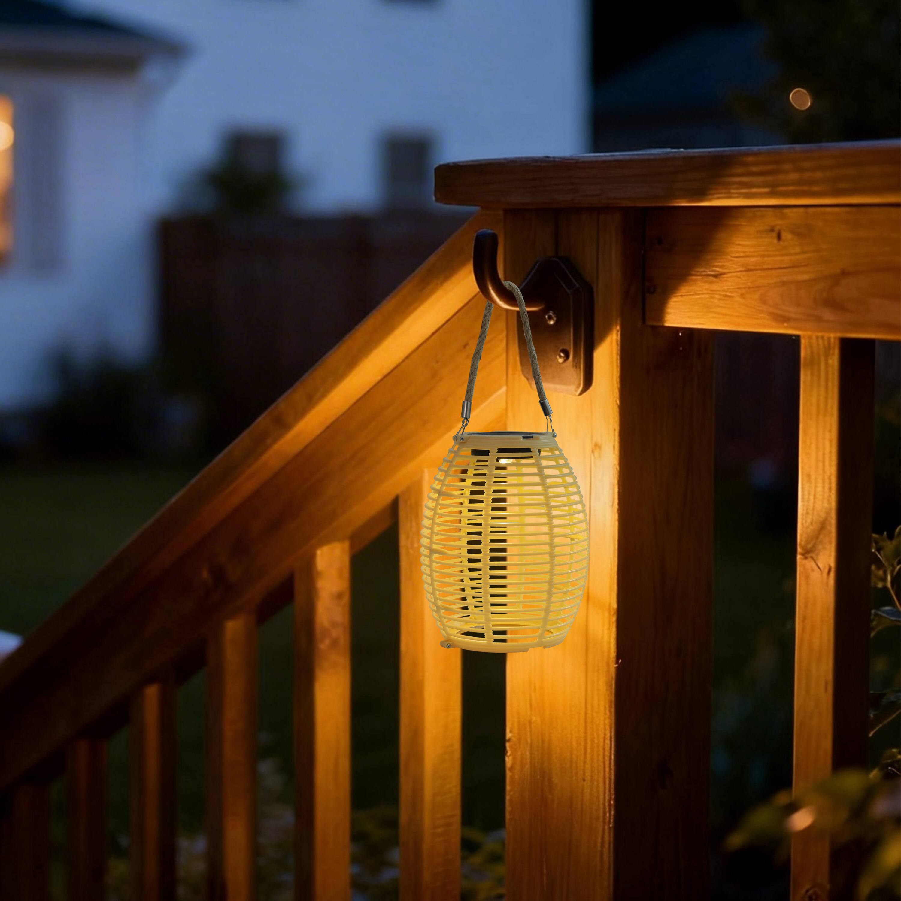 Angle. Techko - Outdoor Solar Rattan-Style Round LED Lantern with Handle.