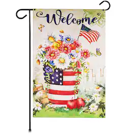 G128 - Garden Flag Patriotic Welcome USA Flower Pot Design - Assorted Colors