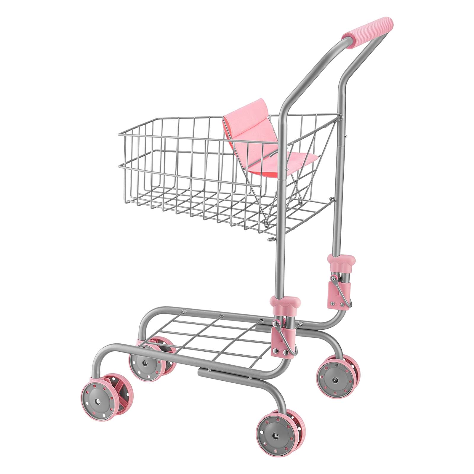 Alt View 5. VEVOR - Shopping Cart for Kids, Sturdy Metal Frame, Grocery Store Pretend Play Toy Cart with Baby Doll, Rolling Wheels, Basket - Pink.