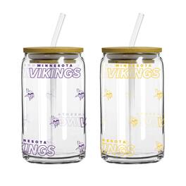 Logo Brands - Minnesota Vikings 16oz. Step And Repeat Glass Can with Lid & Straw 2-Pack - Multicolor
