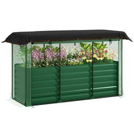 Outsunny - 5.9 x 2 x 1.9 ft Galvanized Raised Garden Bed with Crop Cage Plant Protection Net and Shade Cloth Roof - Green