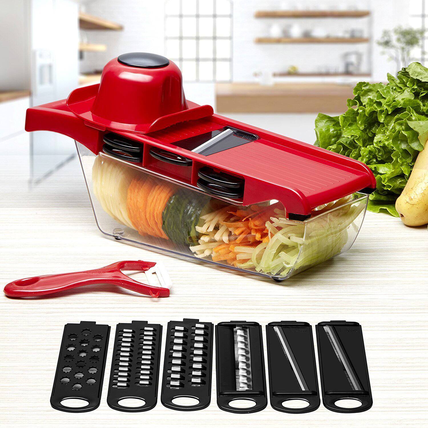Alt View 9. Fitnate - Mandolin Slicer Food Cutter Vegetable Chopper Grater Peeler with 6 Blades - Red.