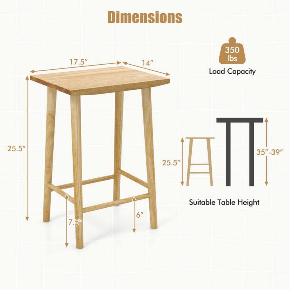 Dimensions: 17.5" x 14"  
Load Capacity: 350 lbs  
Suitable Table Height: 35"-39"  
Leg Height: 25.5"  
Leg Width: 7.5"  
Foot Width: 6"