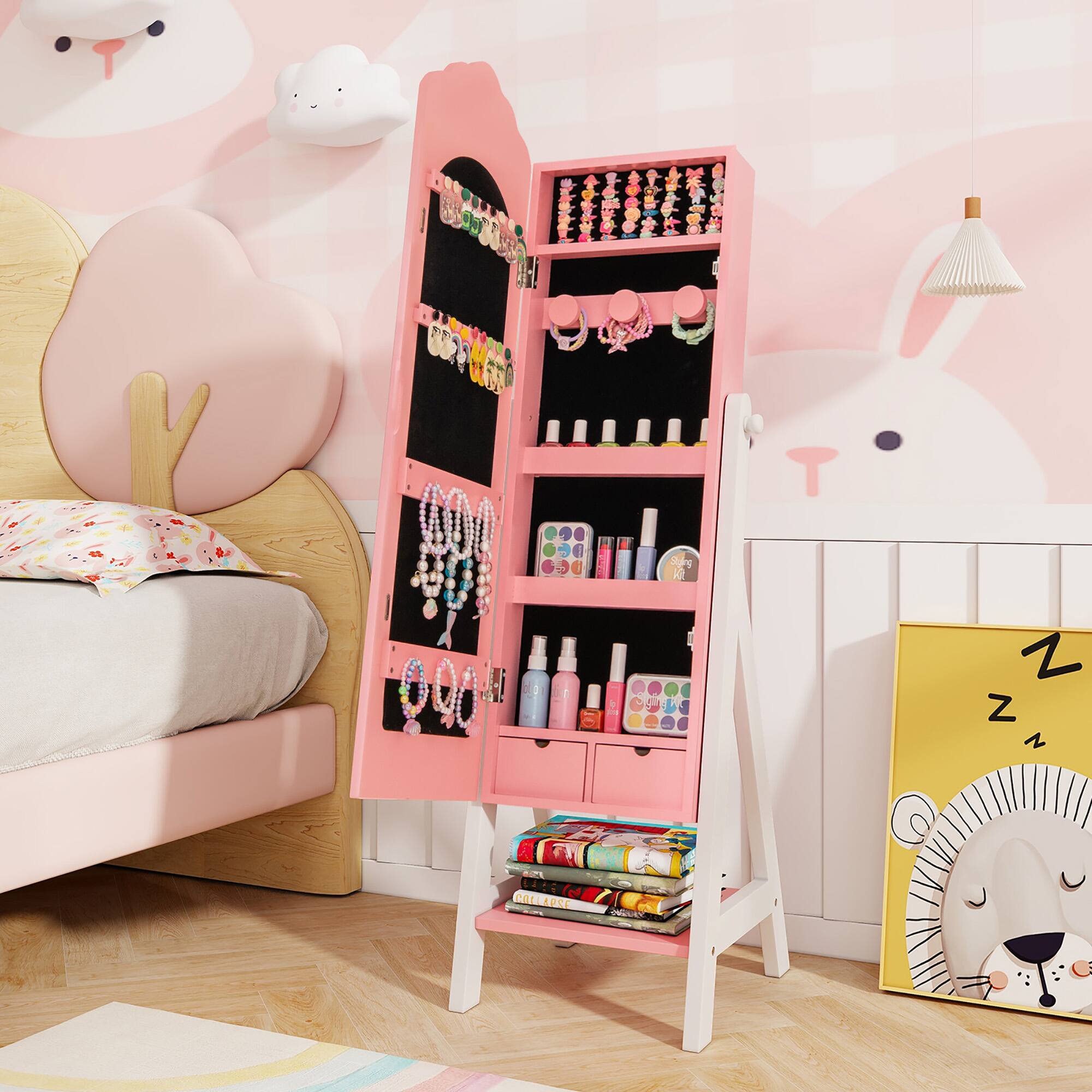 The text in the image is:

- "CAT HELARC" (on the shelf)
- "Zzz" (on the painting of the sleeping lion)