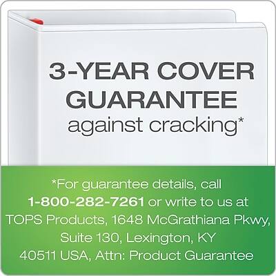 3-YEAR COVER GUARANTEE against cracking*

*For guarantee details, call 1-800-282-7261 or write to us at TOPS Products, 1648 McGrathiana Pkwy, Suite 130, Lexington, KY 40511 USA, Attn: Product Guarantee