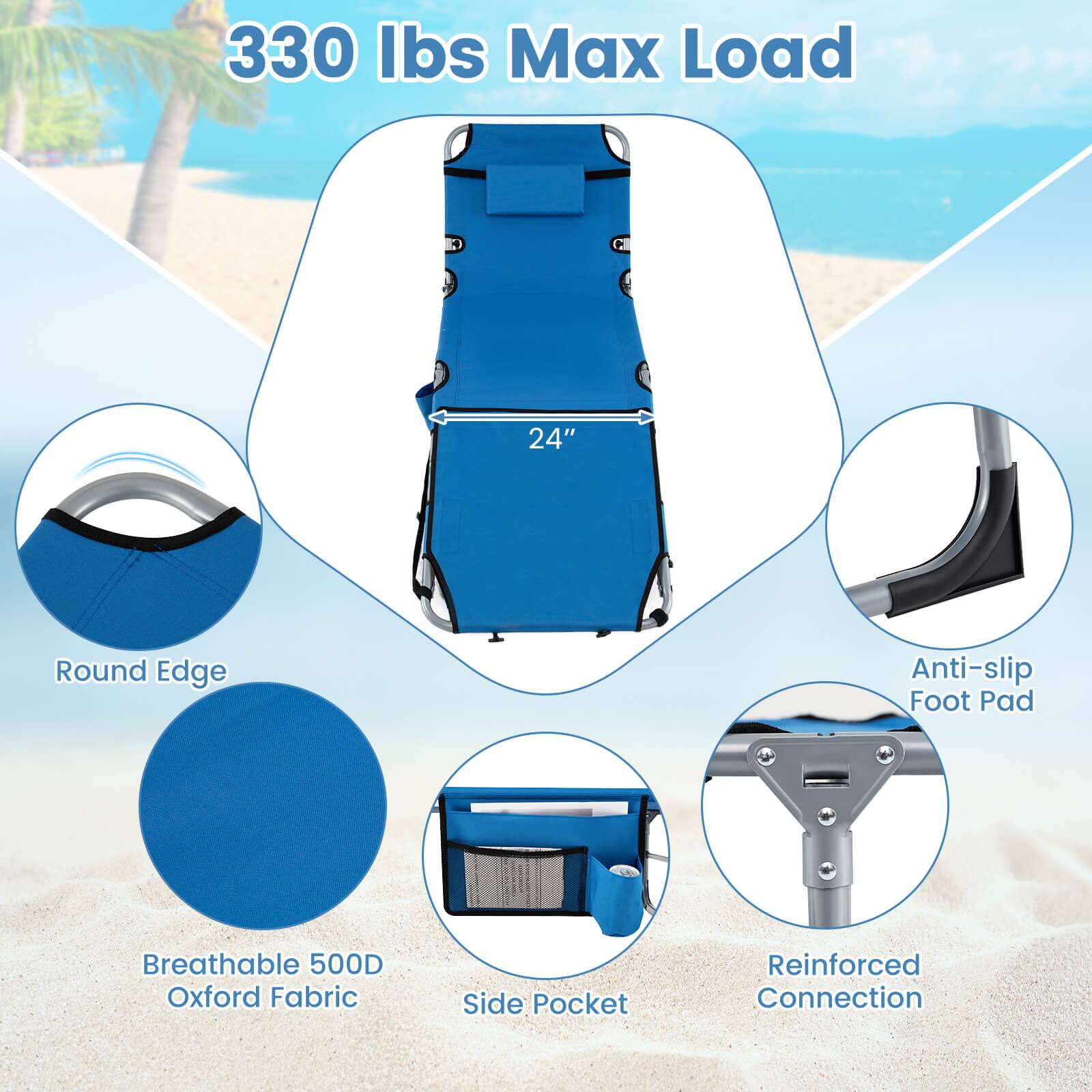 330 lbs Max Load  
24" Round Edge  
Anti-slip Foot Pad  
Breathable 500D Oxford Fabric  
Side Pocket  
Reinforced Connection