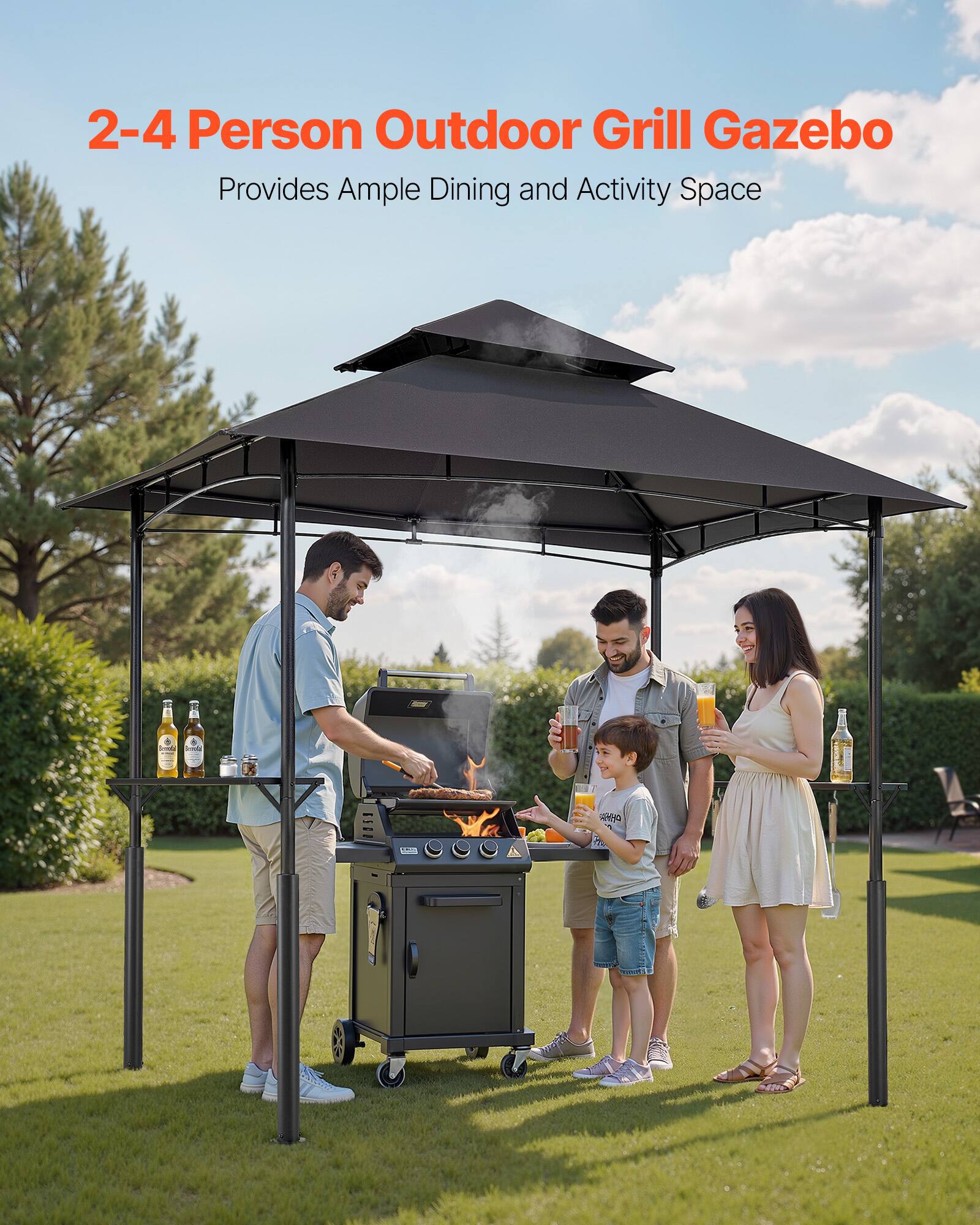 2-4 Person Outdoor Grill Gazebo  
Provides Ample Dining and Activity Space