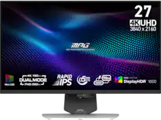27" 4K UHD 3840 x 2160
MSI Performance Gaming
4K/160Hz Dual Mode
Mini LED
FHD/320Hz
Rapid IPS
0.5ms GTG
98W
VESA Certified
DisplayHDR 1000
MSI MAG