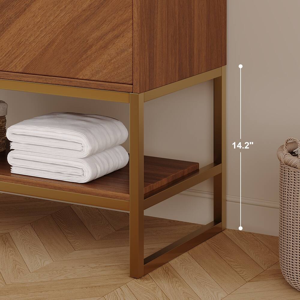 Alt View 9. Loheer - Loheer 29.9 inch modern freestanding bathroom vanity with Ceramic Sink Brown Oak - Brown.