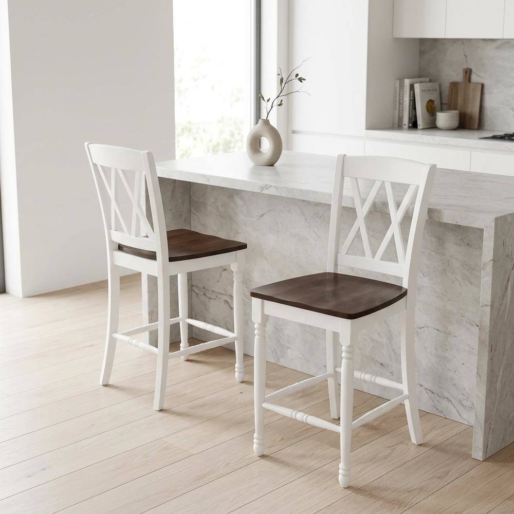 Alt View 6. FurniFact - Counter Height Bar Stool Set with Comfortable Seats for Kitchen or Bar Area - Distressed White.