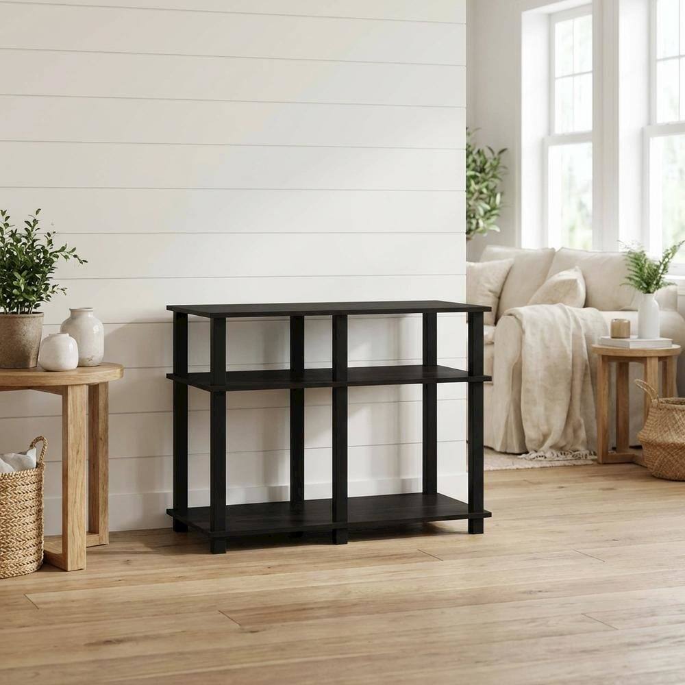 Alt View 2. FurniFact - Wood TV stand with Espresso/Black finish for screens up to 40 inches - Black.