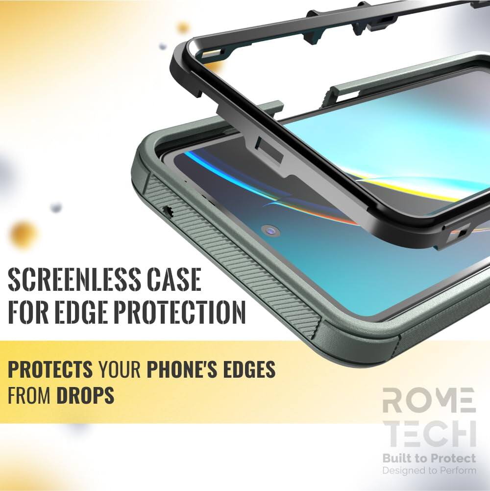 SCREENLESS CASE FOR EDGE PROTECTION  
PROTECTS YOUR PHONE'S EDGES FROM DROPS  

ROME TECH  
Built to Protect  
Designed to Perform