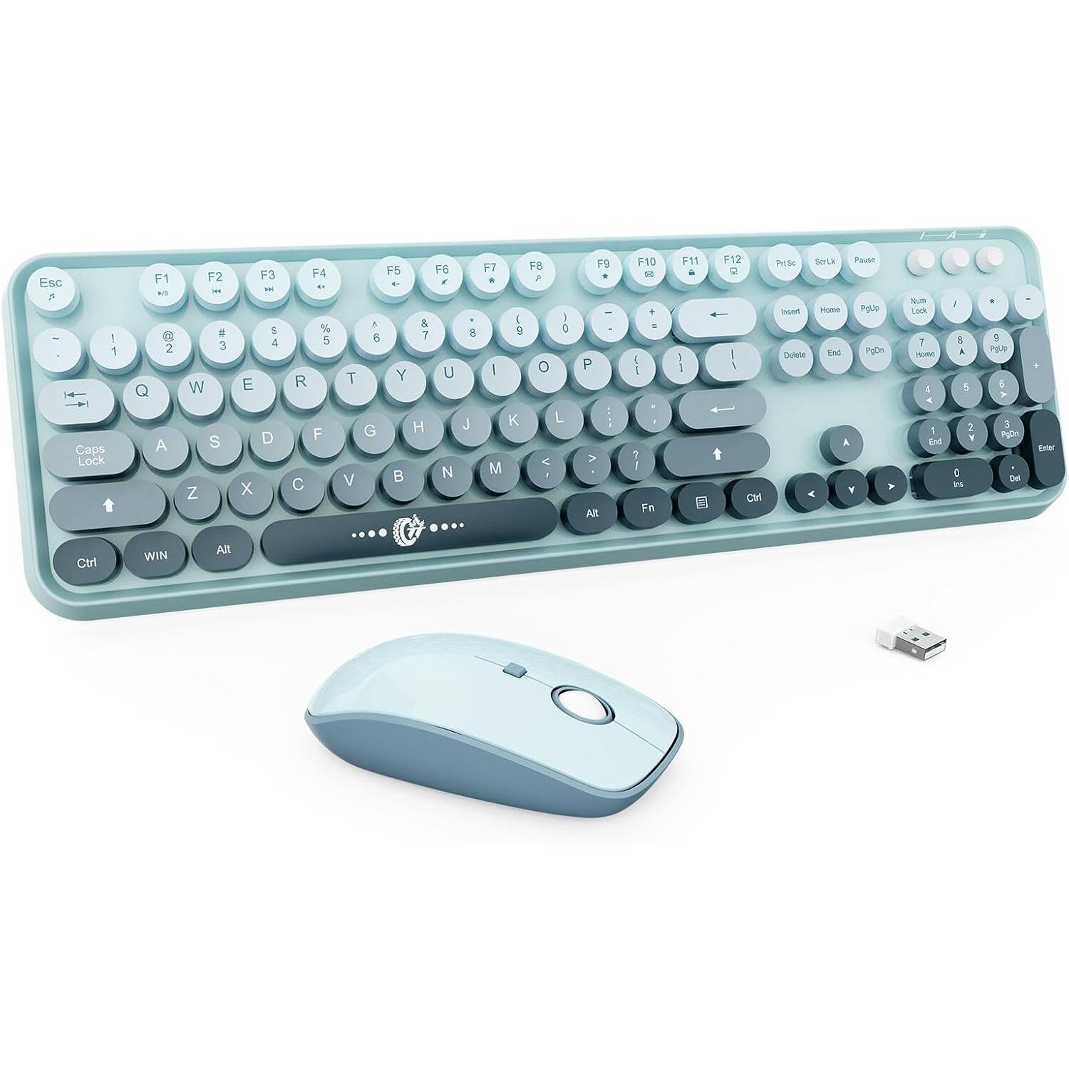 PARKER SLATER - Wireless Keyboard and Mouse Combo - Cute Colorful Keyboard and Mouse, Full-Size Retro Typewriter Keyboard with 2.4GHz Pl - Blue