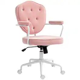 Homcom - Teddy Fleece Button Tufted Computer Desk Chair with Swivel - Pink