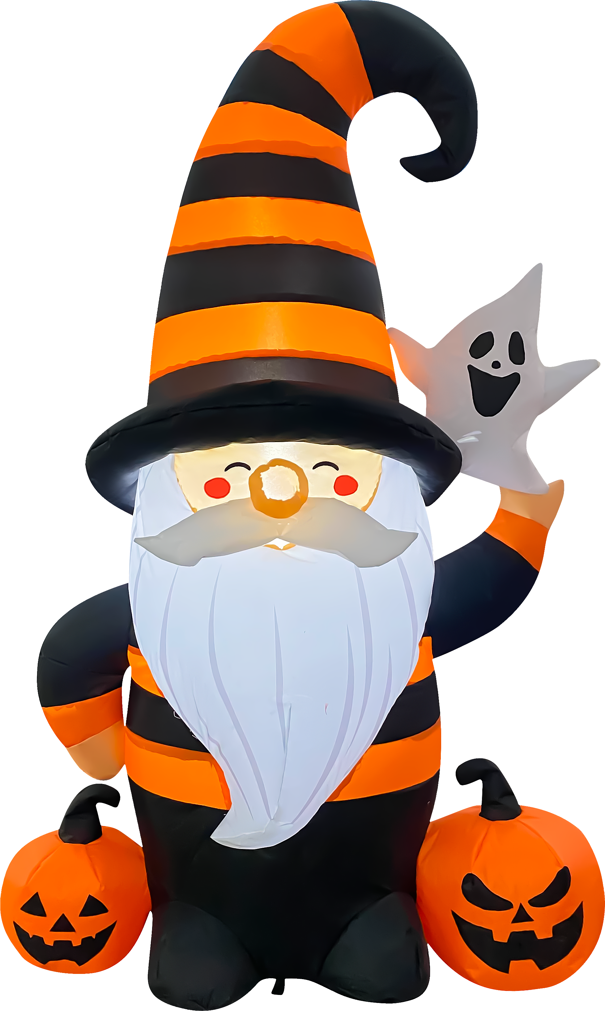 GOOSH Inflatables - GOOSH 5FT Inflatable Halloween Gnome with Pumpkins and Ghost – Light-Up Yard Decoration - Orange