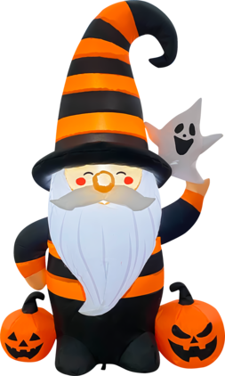 GOOSH Inflatables - GOOSH 5FT Inflatable Halloween Gnome with Pumpkins and Ghost – Light-Up Yard Decoration - Orange