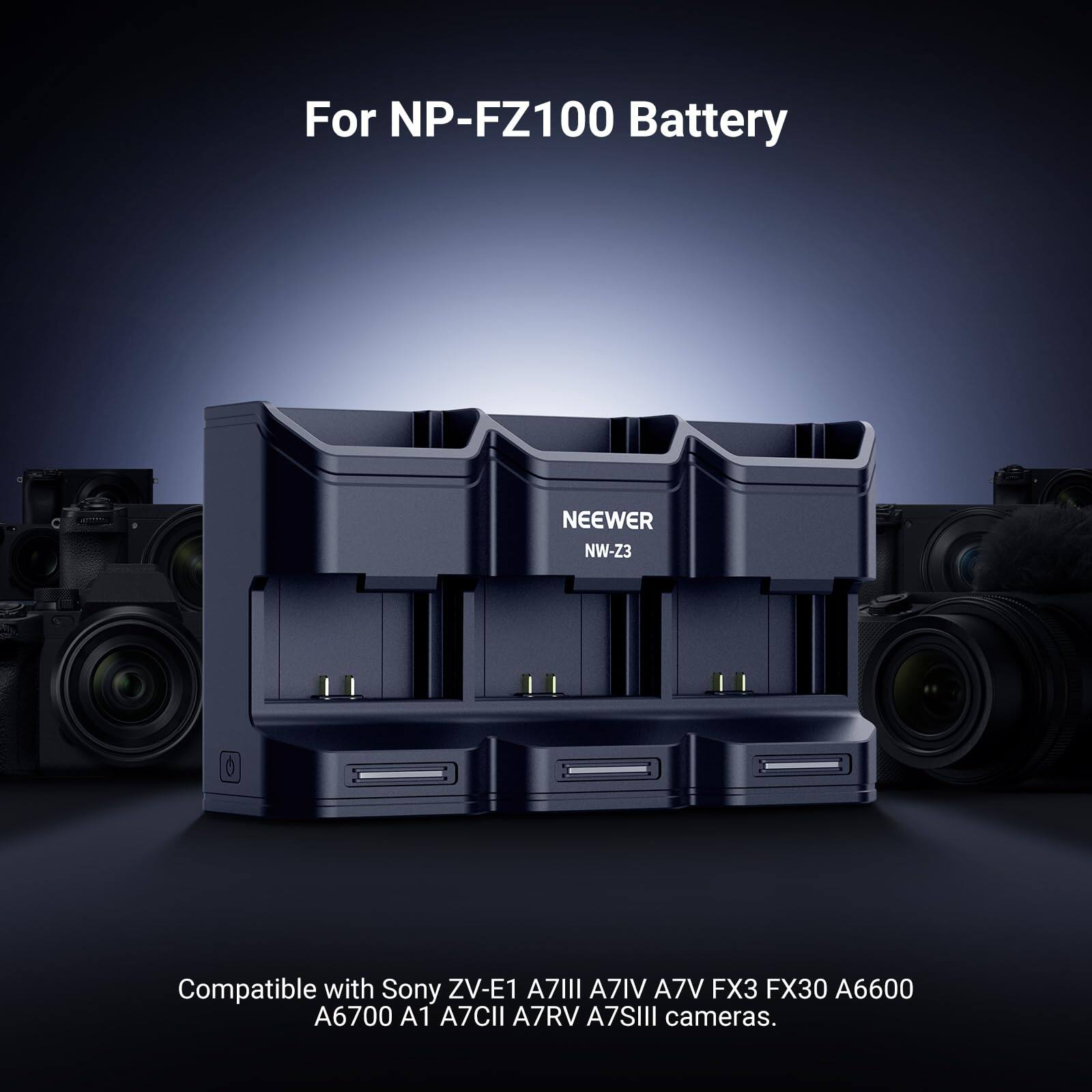 For NP-FZ100 Battery NEEWER NW-Z3 Compatible with Sony ZV-E1 A7III A7IV A7V FX3 FX30 A6600 A6700 A1 A7CII A7RV A7SIII cameras.