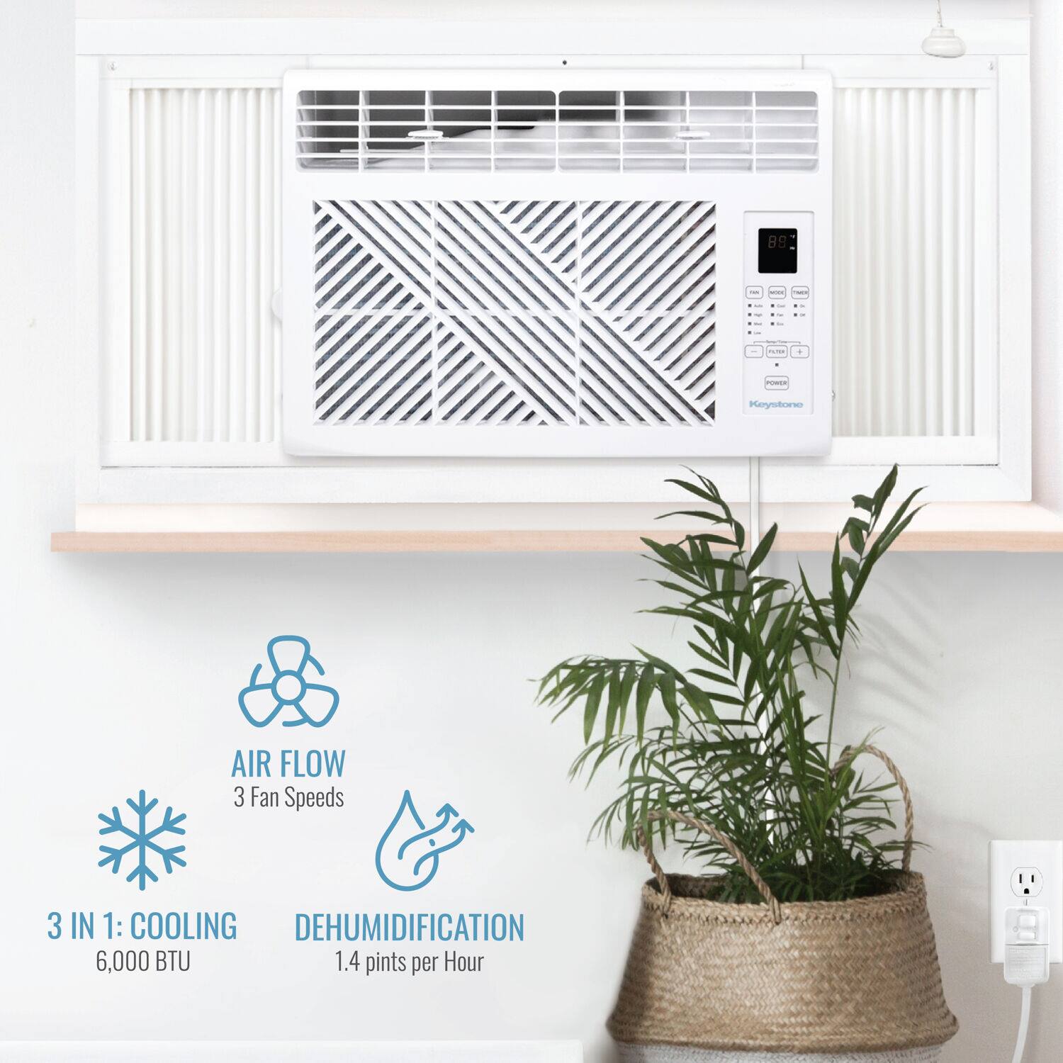 Keystone 6,000 BTU Window Mounted Air Conditioner with Remote Control
