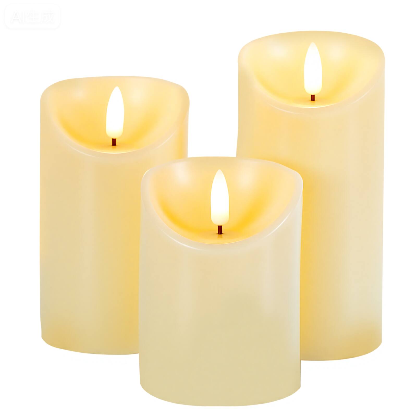 Front. IMAGE - 3Pcs Type-C Charging Port Flickering Flameless Candles - Ivory White.