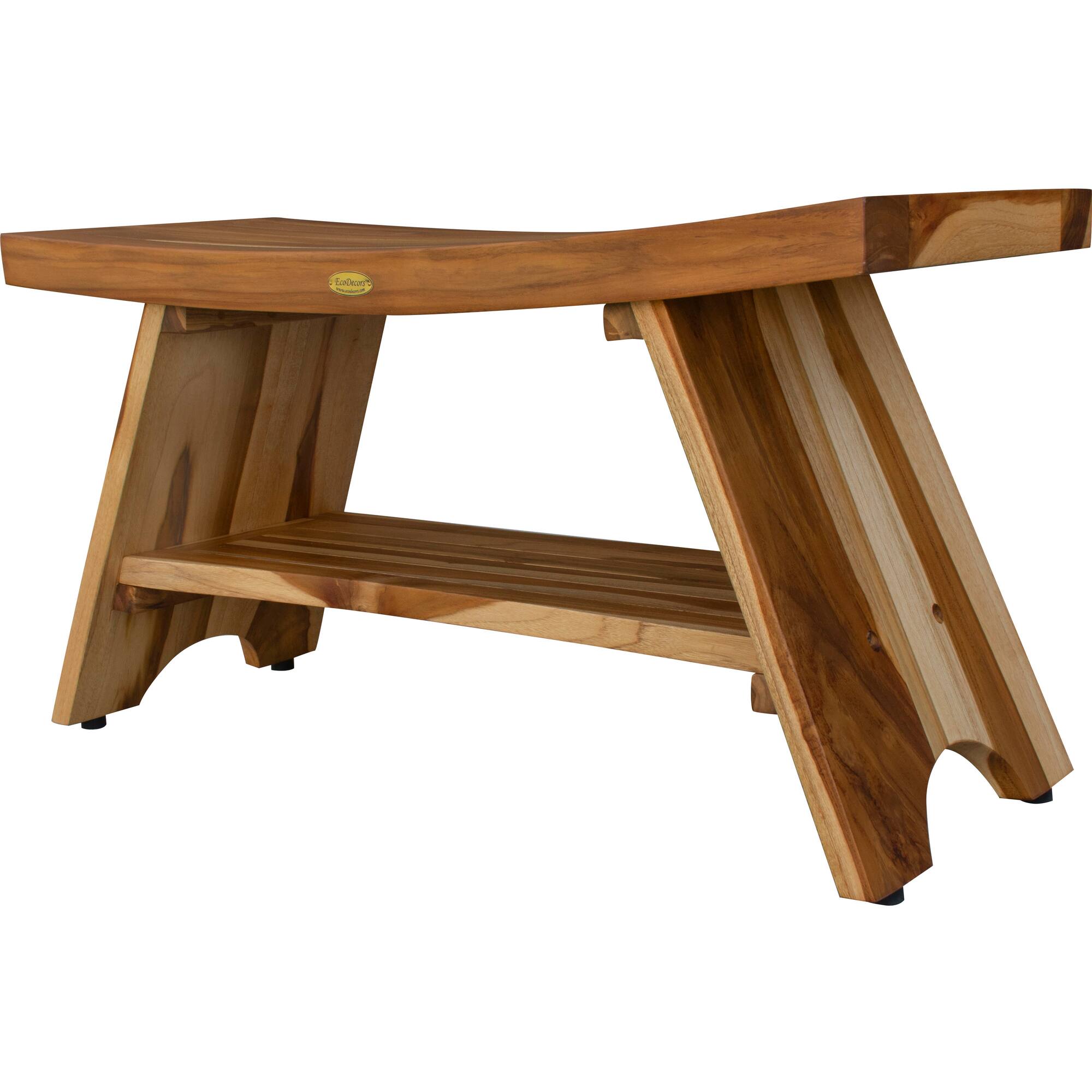 Alt View 1. EcoDecors - EcoDecors EarthyTeak Serenity 35" Eastern Style Shower Bench With Shelf - EarthyTeak.