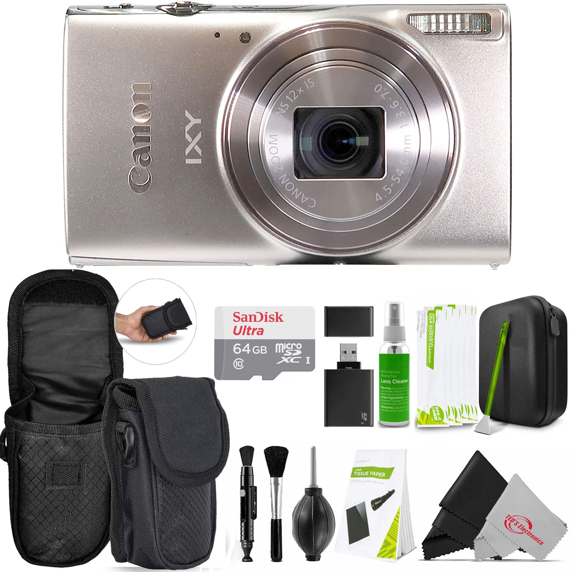 Canon - PowerShot IXY 650 HS Camera 64GB All You Need Accessory Bundle - Silver
