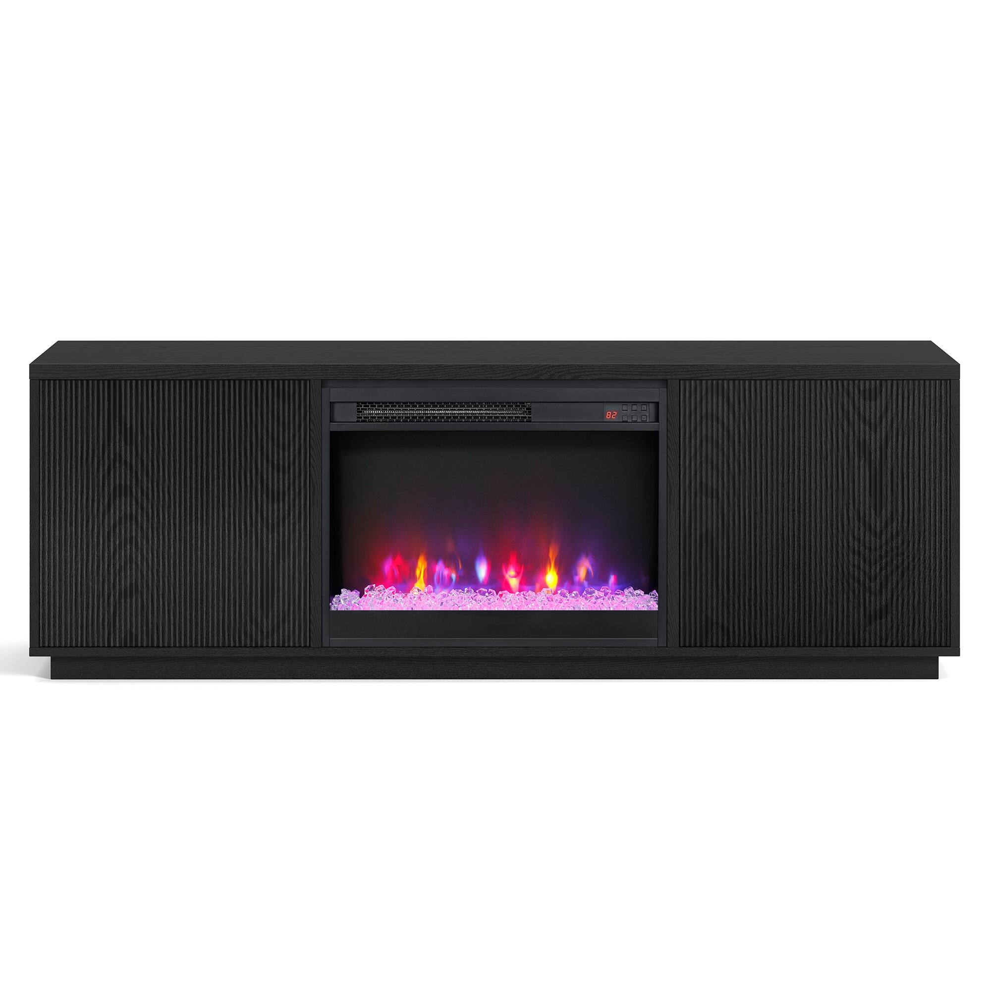 Angle. Hudson&Canal - Hanson Rectangular Fluted TV Stand with 26" Crystal Fireplace for TV's up to 75" in Black Grain - Black Grain.