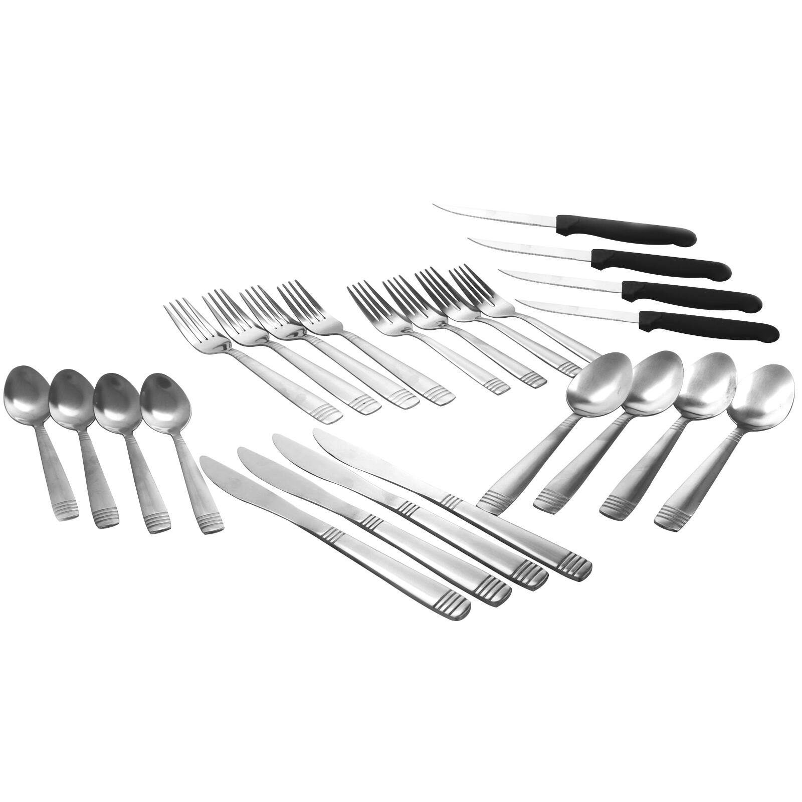 Alt View 2. Gibson - Gibson Palmore Plus 24 Piece Stainless Steel Flatware Set with 4 Steak Knives - Silver.