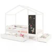 Costway Twin House Bed with 2 Storage Drawers Solid Wood Platform Bed with Blackboard - White - Front_Zoom