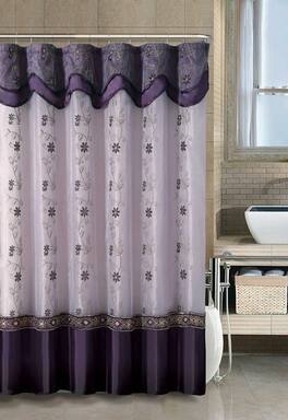 Kate Aurora - Royal Living Daphne Embroidered Sheer & Taffeta Fabric Shower Curtain - Purple