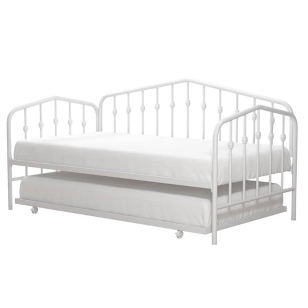 Left. Hivvago - Twin size Modern Industrial White Metal Daybed with Trundle Bed Frame - White.