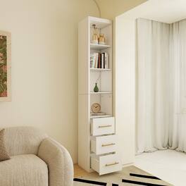 Loheer - Tall Storage Cabinet Narrow Freestanding Cabinet with Drawers and Shelves for Bathroom Bedroom - White