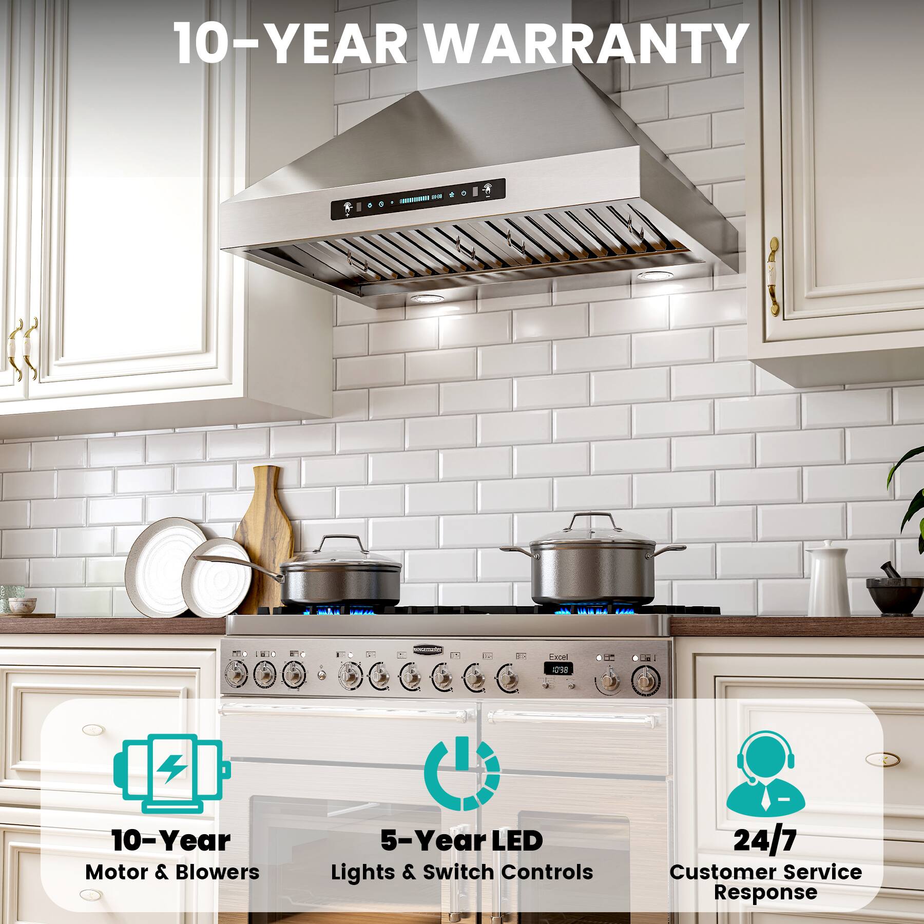10-YEAR WARRANTY

- 10-Year Motor & Blowers
- 5-Year LED Lights & Switch Controls
- 24/7 Customer Service Response