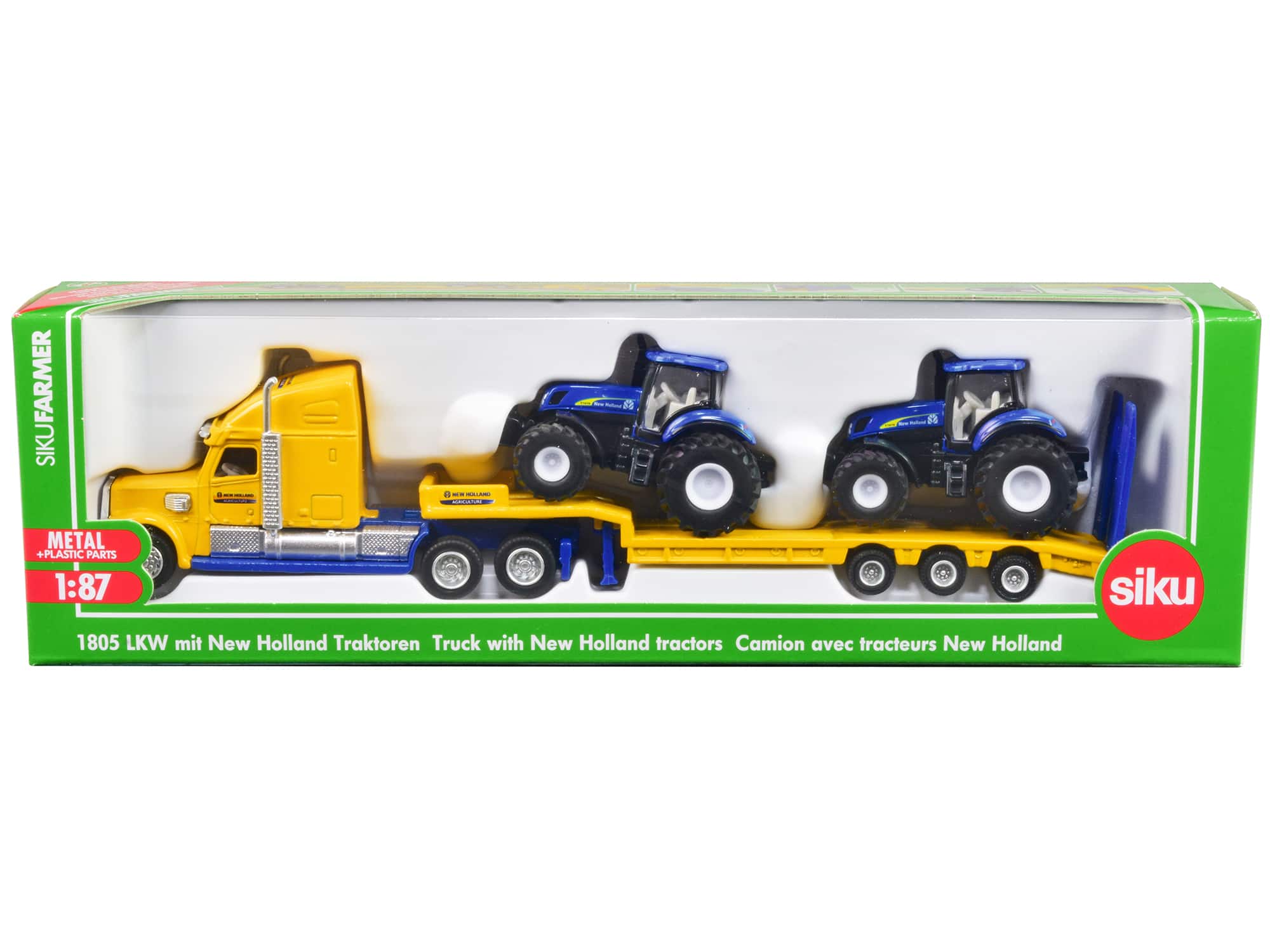 Tractor Truck Yellow with 2 New Holland T7070 Tractors Blue 1/87 (HO) Diecast Models by Siku price history on PriceWatchPro