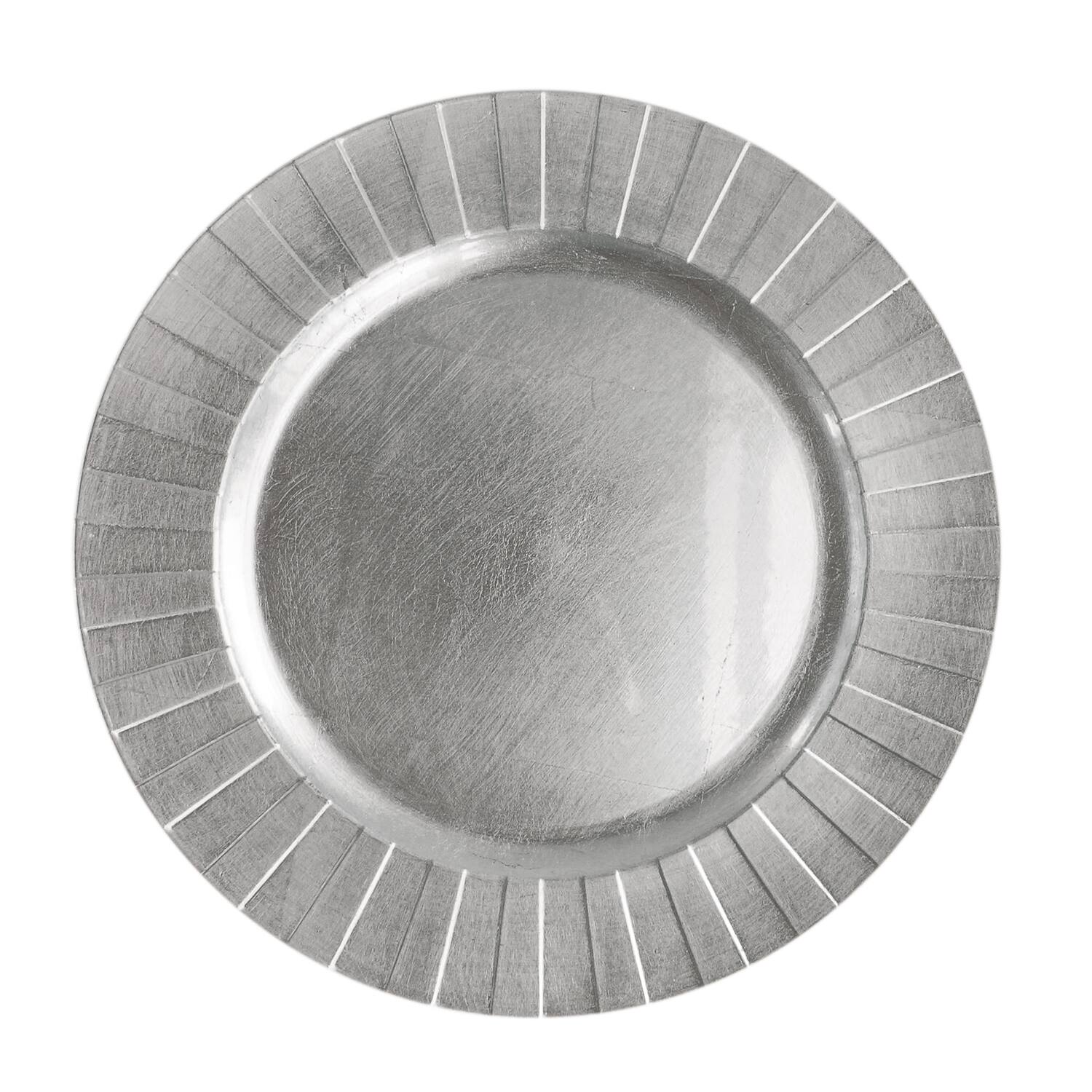 Angle. American Atelier - Silver Burst Charger Plate Set- 12 Pieces - Silver.