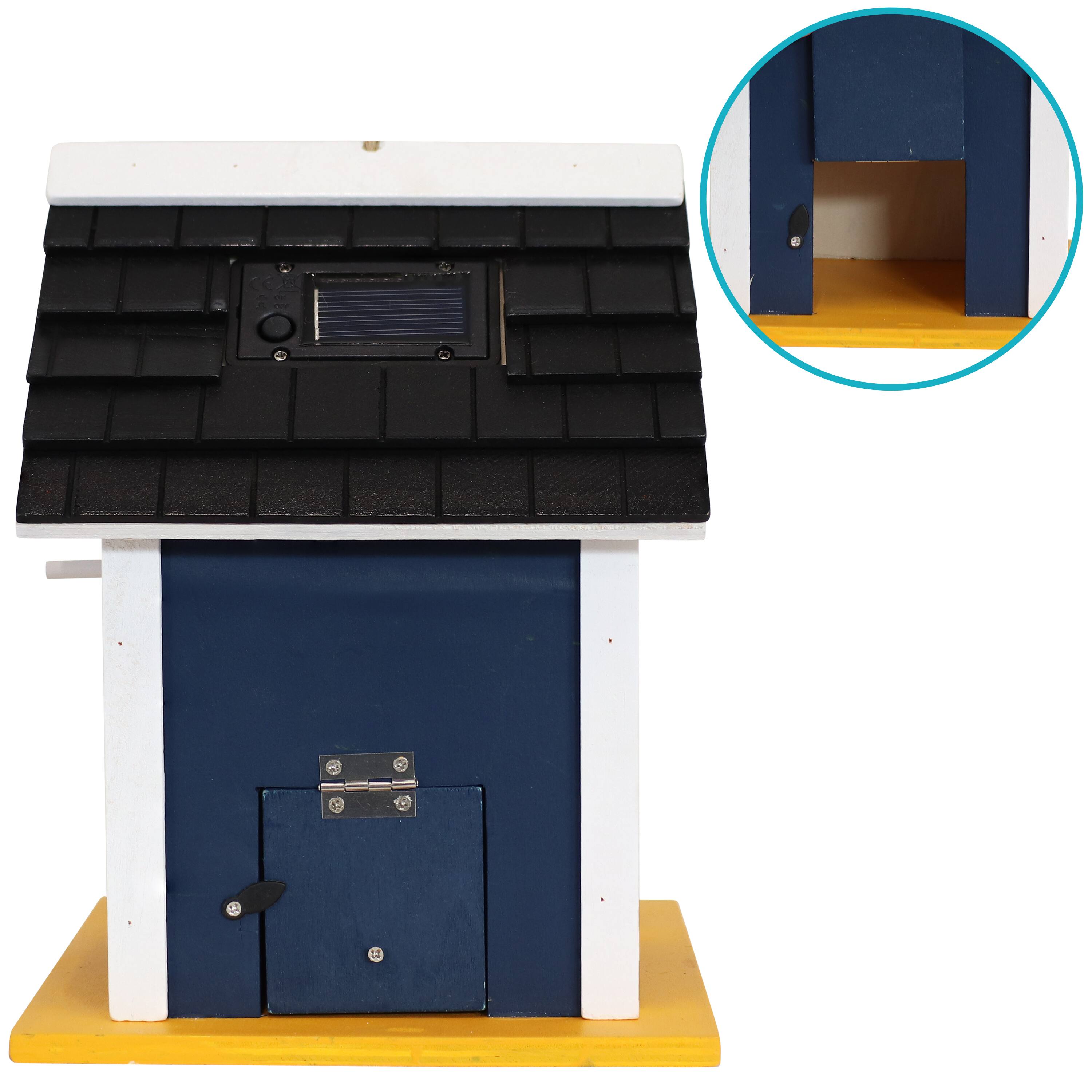 Alt View 7. Sunnydaze - 9.25 in Wooden Cozy Home Birdhouse with Solar LED Light - Midnight Blue.