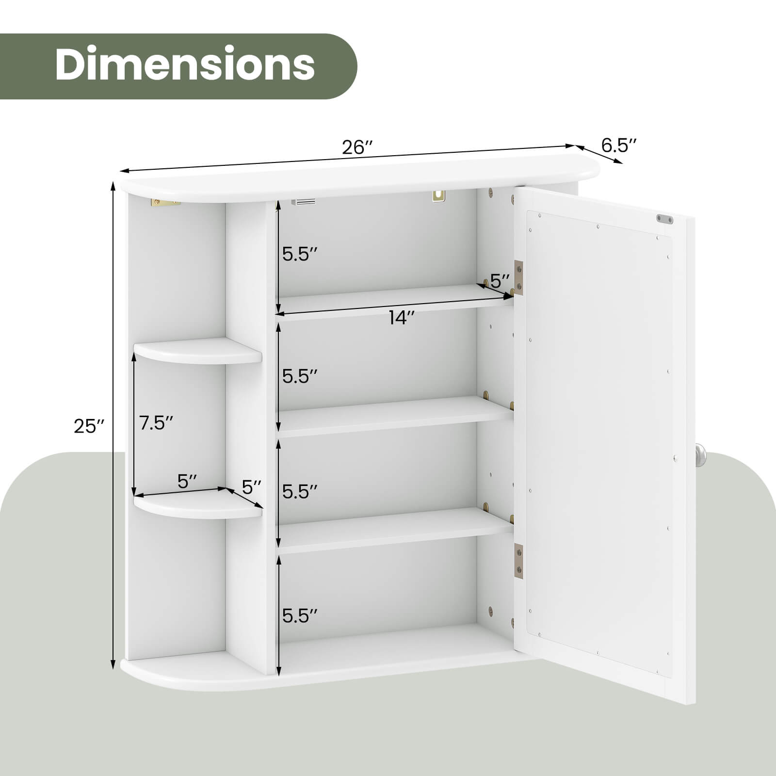 Dimensions: 26" x 6.5" x 5.5" x 5" x 14" x 5.5" x 25" x 7.5" x 5" x 5" x 5.5" x 5.5"
