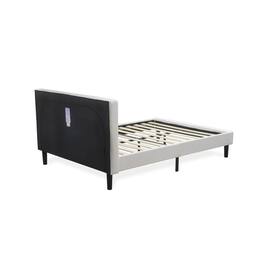 East West Furniture - NLF-19-Q Nolan Platform Bed Frame - Button Tufted White Velvet Fabric Padded Headboard & Footboard - Black