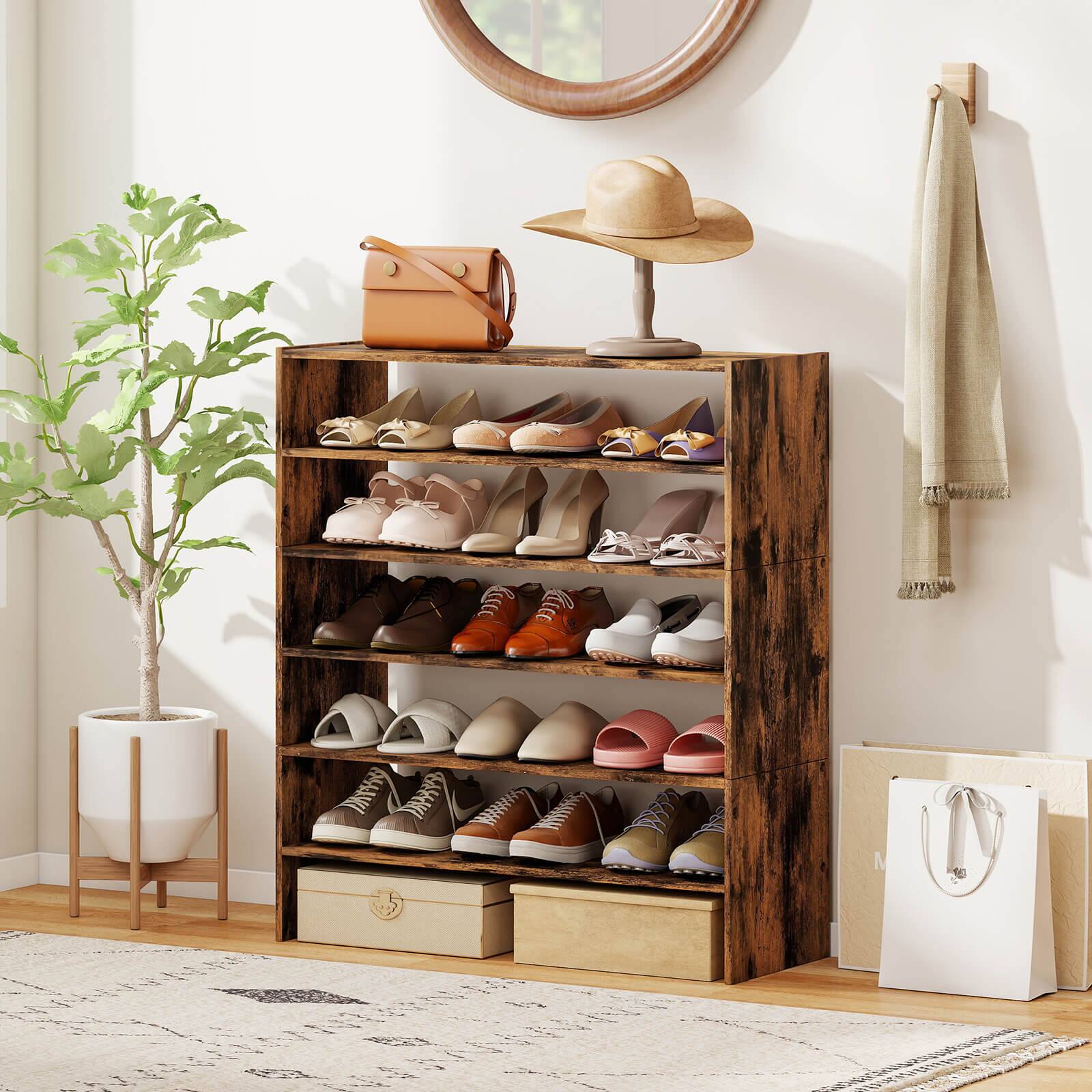 Alt View 3. Costway - Costway 3 PCS Stackable Shoe Rack 31-Inch Horizontal Organizer 2-tier StorageShelf - Rustic Brown.